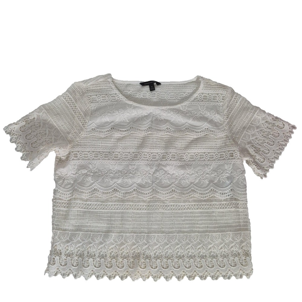 Banana Republic Blouse Women S White Lace Flutter Sleeve Embroidered Scallop Hem